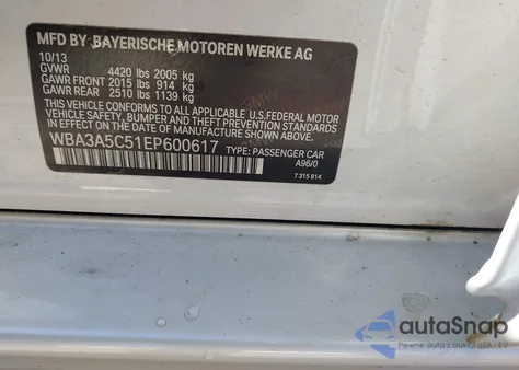 2014 BMW 328I from USA, damaged, VIN WBA3A5C51EP600617
